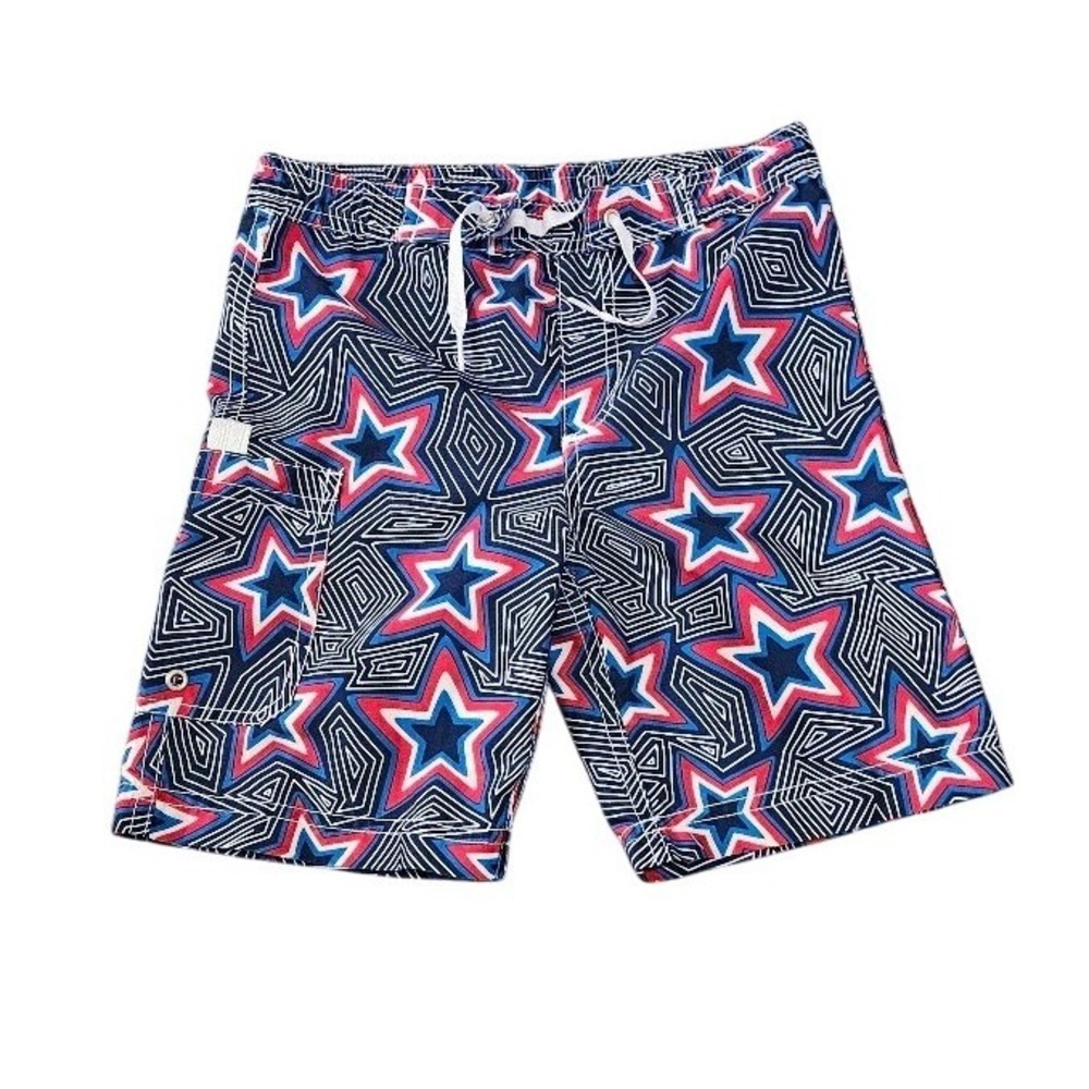 Hanna Andersson Swim Trunks Board Shorts Boy 110 Size 5 Red White Blue Star